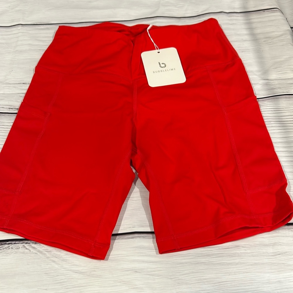 NWT Women Red Bubblelime Bike Shorts with Pocket